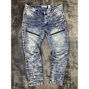 Jeanius Akademiks Jeans 40x30 Y2K Acid Wash Grunge Double Knee Zipper Thighs VTG